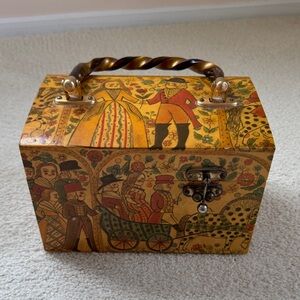 Vintage Vicki JeanWooden Decoupage Box Purse with Twisted Lucite Handle